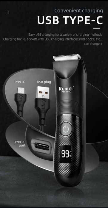 Aparat de ras Kemei-1840, Barba Corp Inghinal, Wireless, Led, 6000 rpm