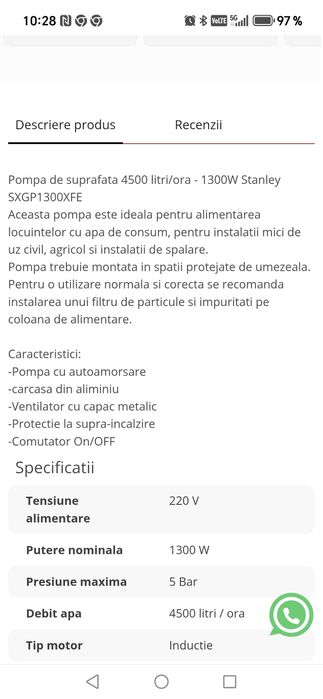 Pompă apă  Stanley SXGP1300XFE