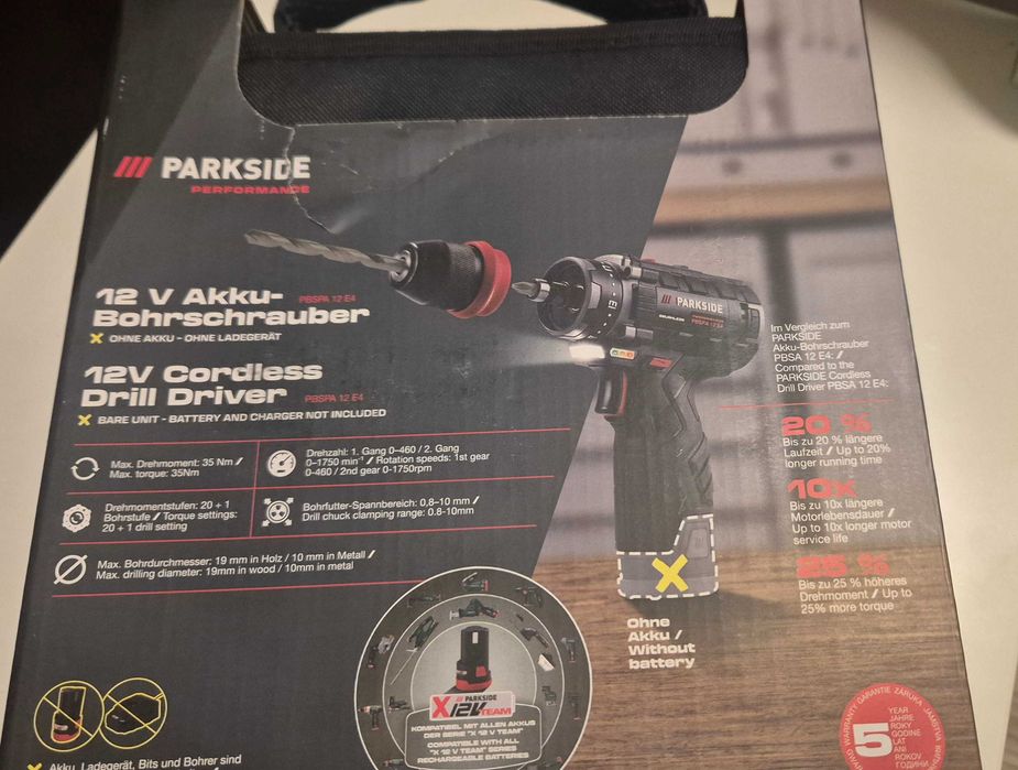 Parkside Performance 12V акумулаторна бормашина без батерия и зарядно