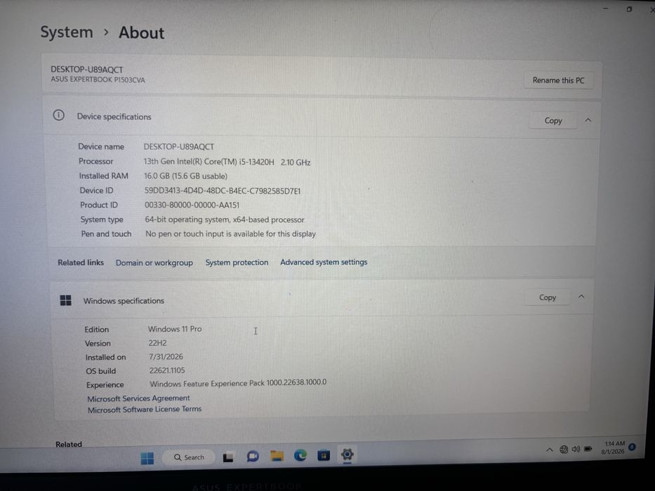 Laptop ASUS ExpertBook P1 P1503CVA schimb cu Playstation 5