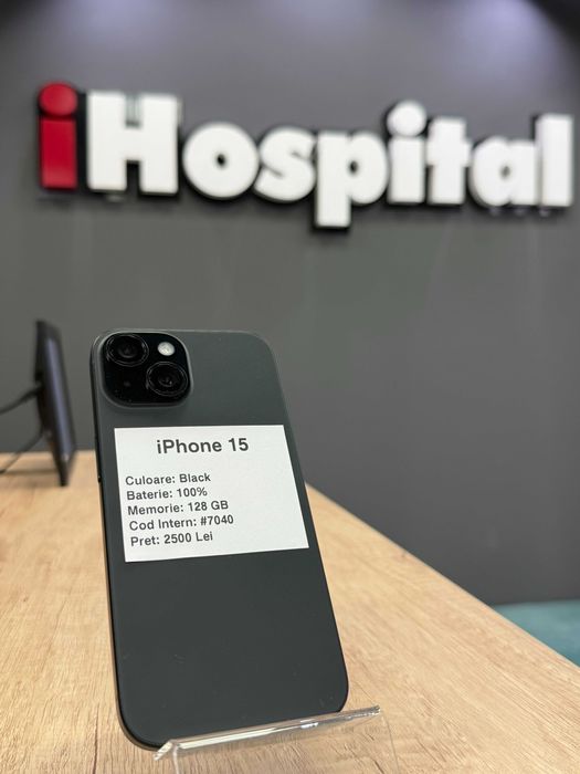 iPhone 15 Black Negru 128GB 100% Baterie #7040