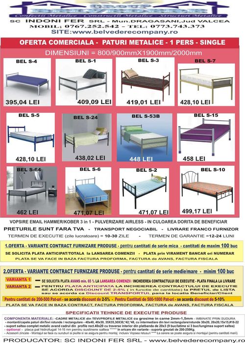 Paturi Metalice Single–Modele Diverse| Livrare din Stoc sau la Comandă