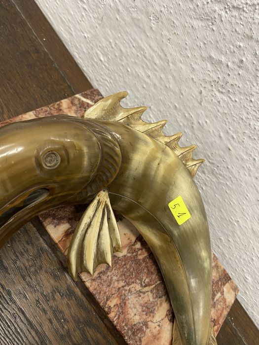 Винтидж фигура риба със скарида рог мрамор Италия 1970