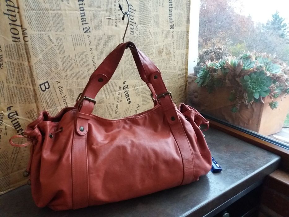 дамска чанта Италианска керемидено червена чанта-естествена кожа