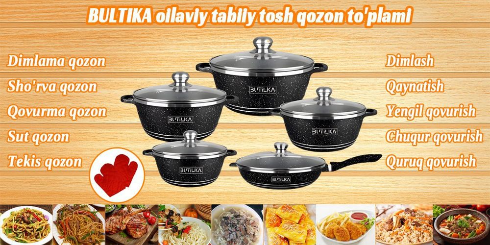 BUTILKA Maifan Toshli Yopishmaydigan Idishlar To‘plami