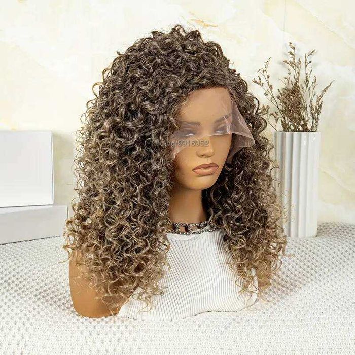 Кафява омбре къдрава перука с руси краища лейс фронт 13*4*1