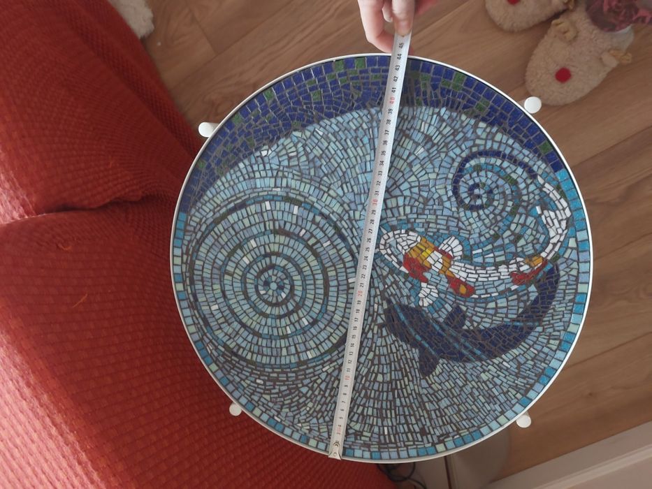 Masă Mozaic cu Pește Koi (Unicat, Lucrată Manual, cimentată)