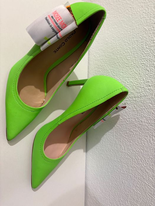 Pantofi stiletto piele verde neon superbi