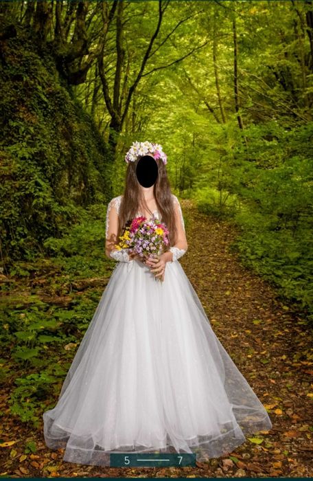 Rochie mireasa marimea S(36) cu voal  și cerc