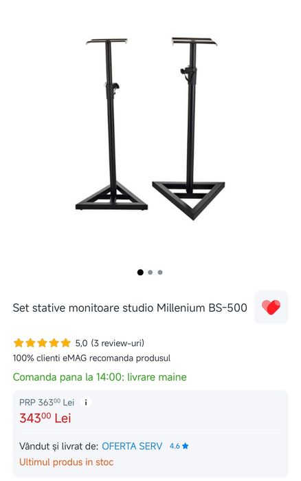 Vând stative metalice pentru boxe, Millenium BS-500
