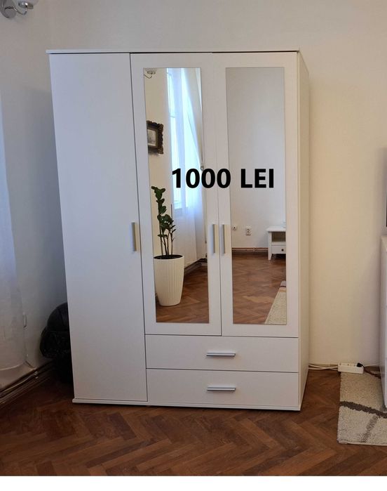 Set mobilier dormitor dulap haine, bibioteca, pat Ikea, comoda