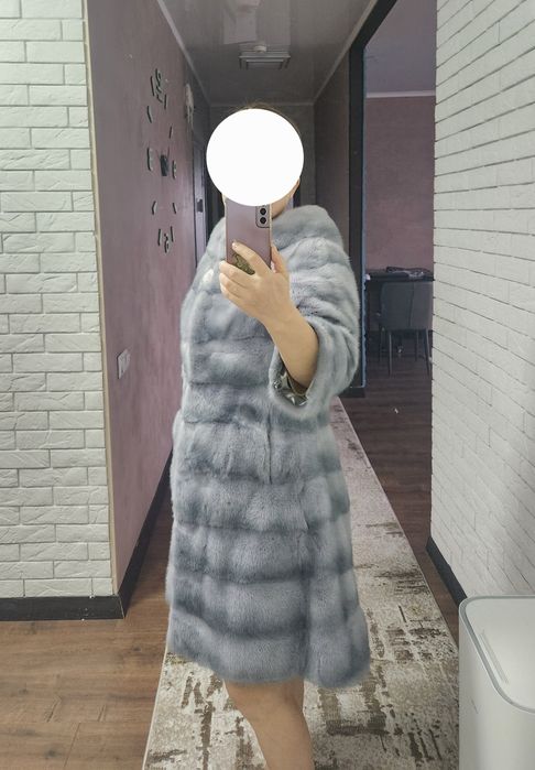 Норковая шуба, голубая