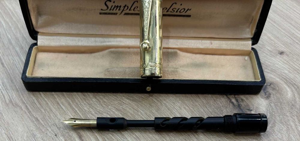 Stilou de aur ATLANTICA 18K cu cutie originală – Italia, anii 1920 – Art Deco