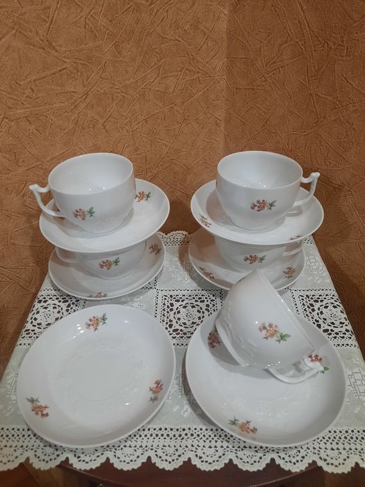 Чайные пары "Вербилки", белоснежный, легкий, тонкий, рельефный фарфор,