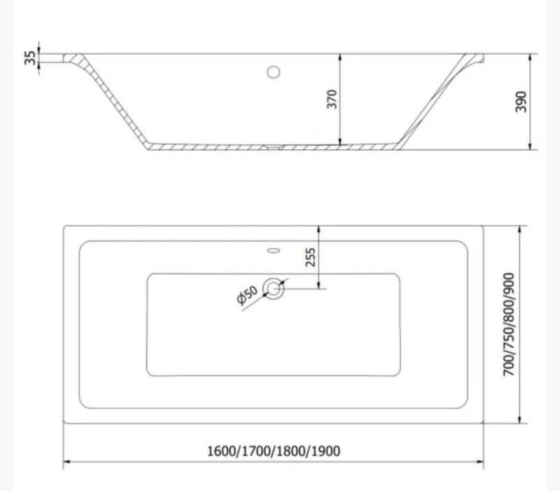 Cada baie 180x80 alba cu masca frontala si set scurgere