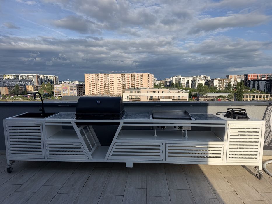 Gratar exterior PREMIUM - Bucatarie de vara 4m - PRET NEGOCIABIL – structură metalică (fier) – complet echipat