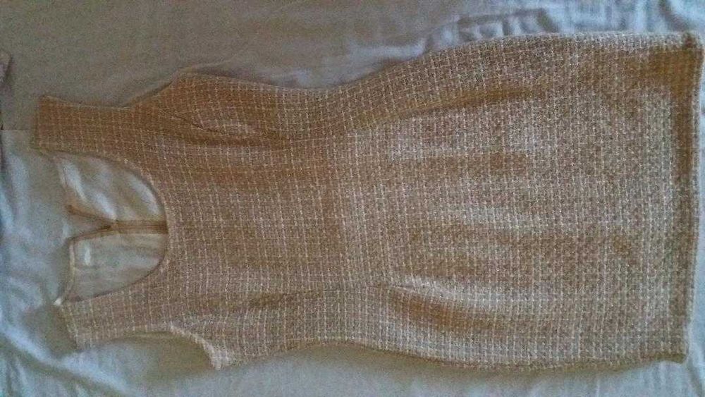 Vand sarafan din stofa bej deschis cu insertii aurii marimea S