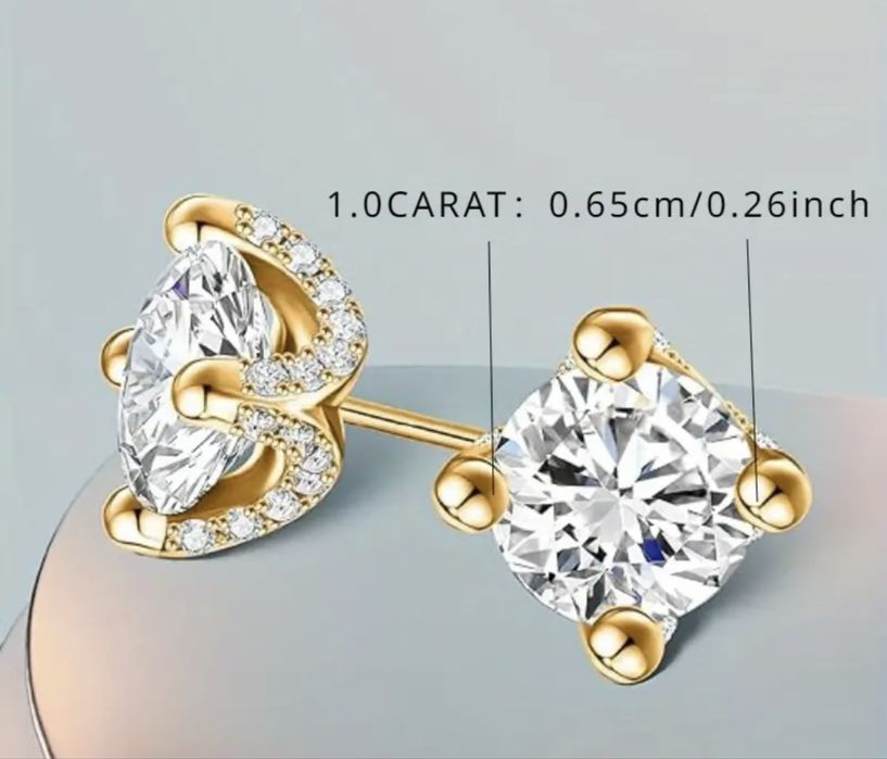 S925 Сребро / Сребърни обеци с камък Мойсанит 1ct ( карат ) - Диамант