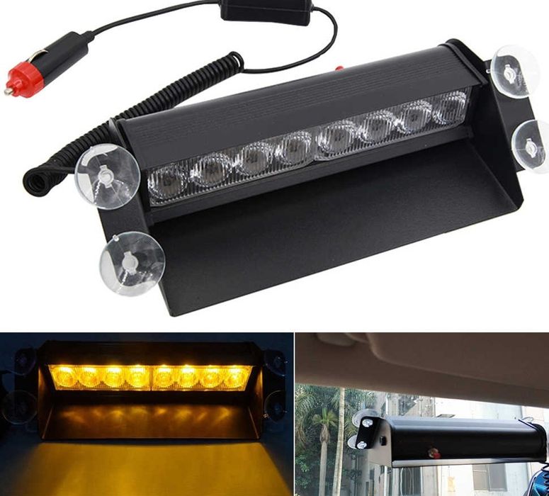 8 LED Жълта сигнална лампа за стъкло/табло, авариен блиц за кола