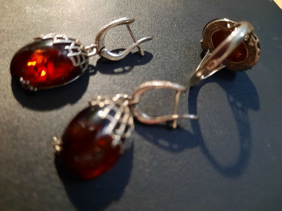 Набор кольцо и серьги серебро с янтарем