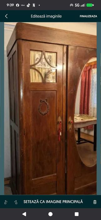 Urgent! Sifonier/dulap Art Deco interbelic 1930 lemn masiv si cristal