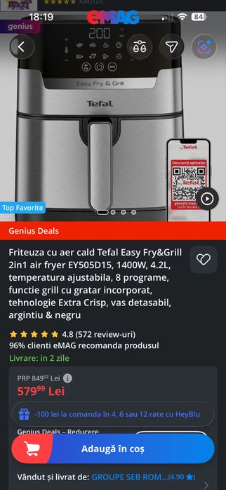 Tefal Easy Fry and grill airfryer 2 in 1