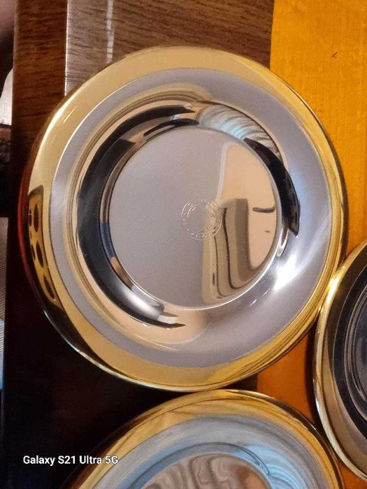 Zepter farfurioare inox L316 placate cu aur 24 K., noi, la cutie, ideale pentru cesti cafea, pahare din colectiile Zepter King, Baron,Astra si Prince