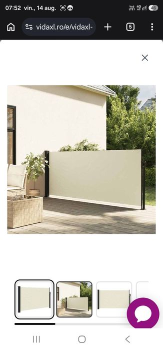 Copertină laterală retractabilă, crem, 120 x 600 cm