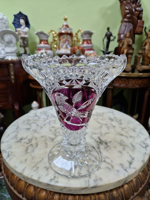 Прекрасна антикварна колекционерска немска кристална ваза