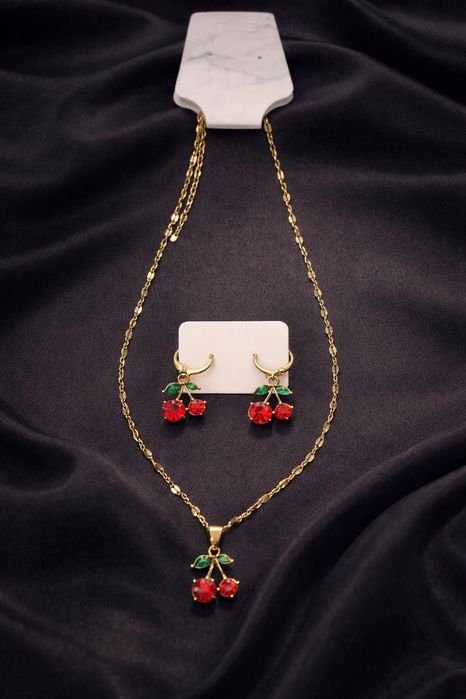 Set bijuterii cireșe - Cercei + Colier