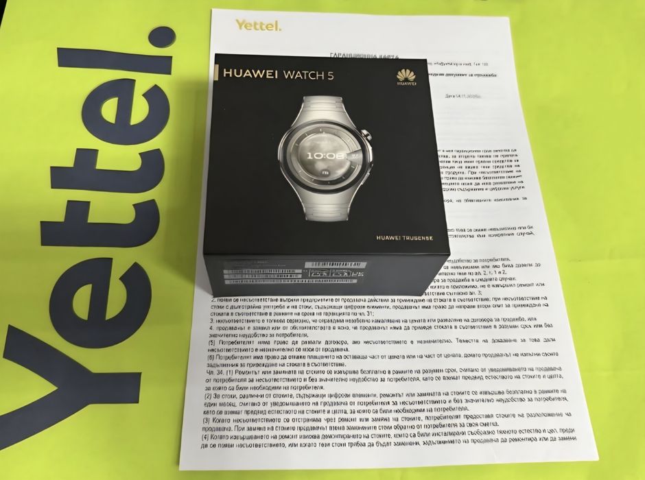 КАТО НОВ 46mm Huawei Watch 5 Yettel Гаранция 2026г. Titanium