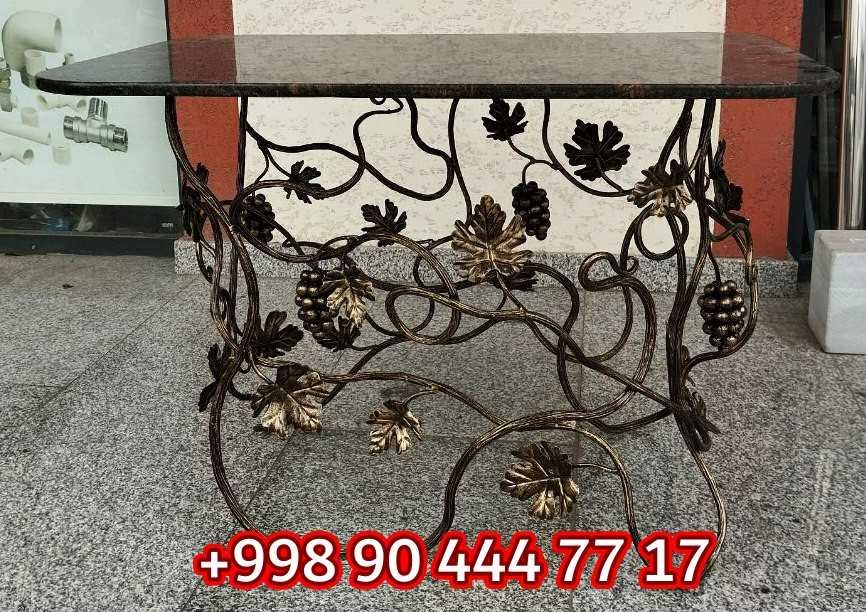 Стол Металл Ковка виноград лоза + гранит бронза - KOVKA STOL UZUM POYA