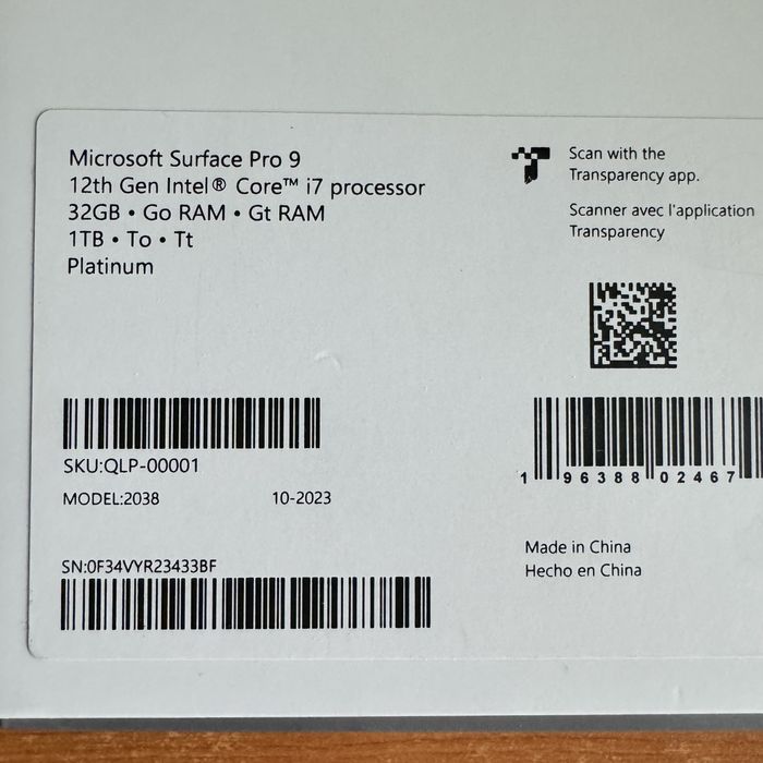 Surface pro 9, i7, 32gb ram, ssd 1tb