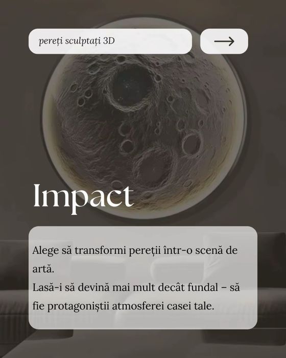 Pereți pictați și sculptați 3D, luna, butaforie, lumini, arta murala