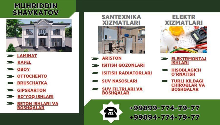 Yevroremont otochento santexnik elektrik katyol otochento gips va bowq