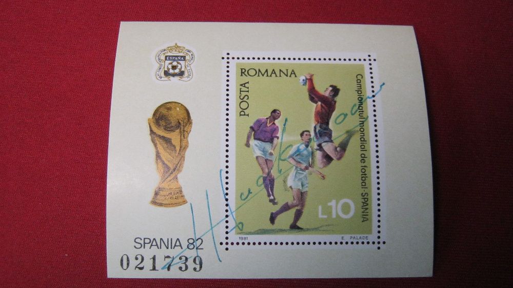 Filatelie,colita mono-timbru 1981,Spania 1982,autograf Duckadam.