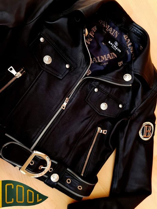 Jacheta Balmain piele naturală,feronerie metalica inscriptionata