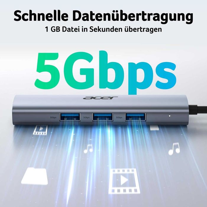 Acer USB-C/USB-A хъб с Gigabit Ethernet и 3 USB порта