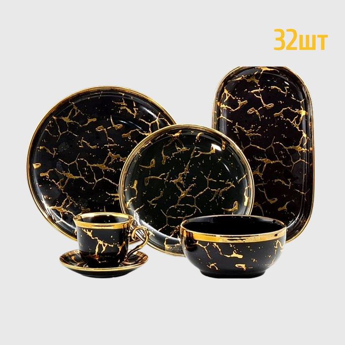 Новый сервиз Ella 32 шт, мраморный стиль — на 6 персон, Астана