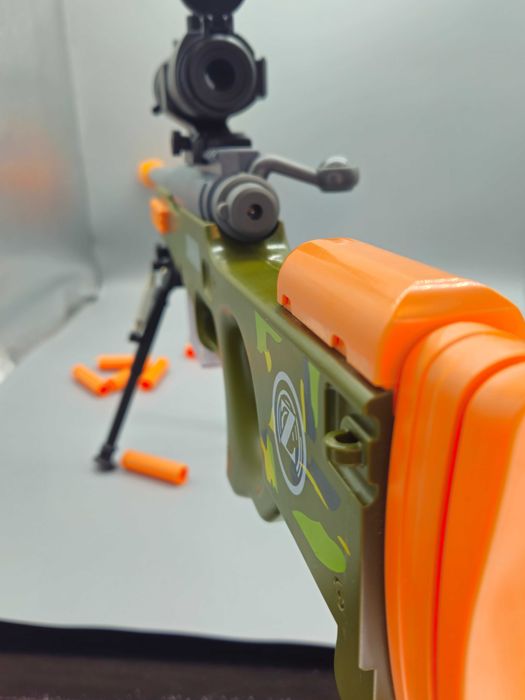 TOP! AGM MASTECH AWM детски бластер с меки дунапренени стрели, пълнители, мерник и стойка