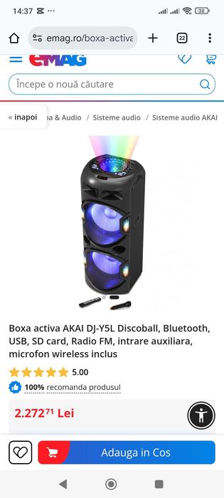 Sistem Audio Akai DJ-Y5L - 800W, Show Lumini, Stare Impecabilă