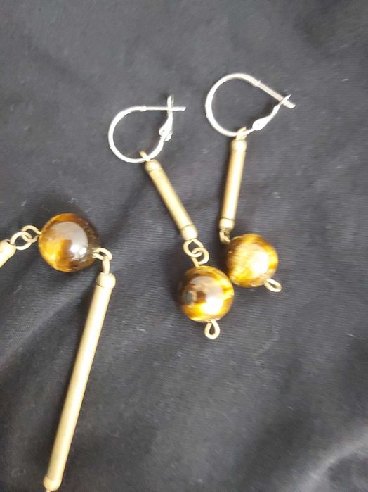 Тигровый глаз бусы и серги