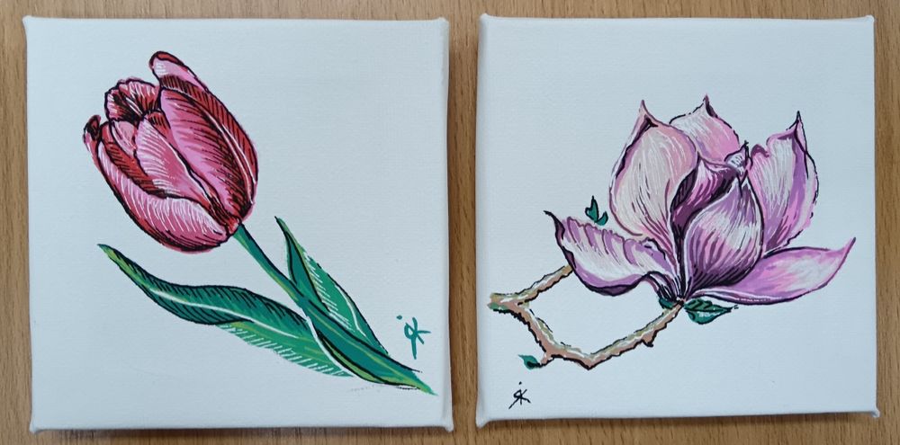 Цветя на малки платна, 10/10 см