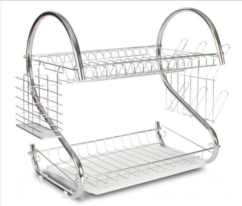 Сушилник за съдове на две нива с поставка за чаши чисто нов