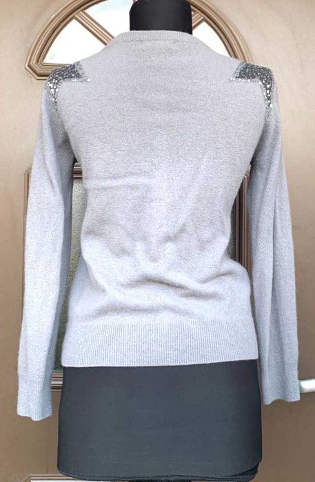 Superb Christa Davis Cardigan Bluza Luxury Gri Paiete Cashmere UK