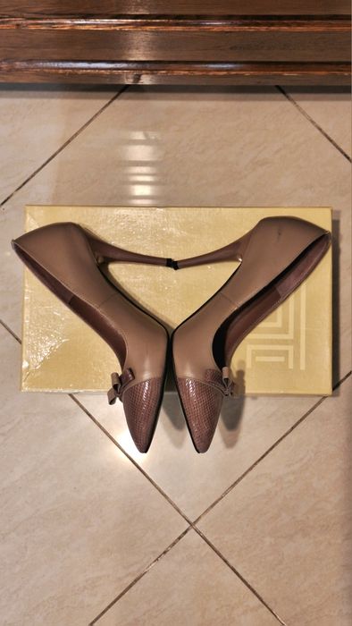 Pantofi stileto - marimea 37, roz pudra/taupe