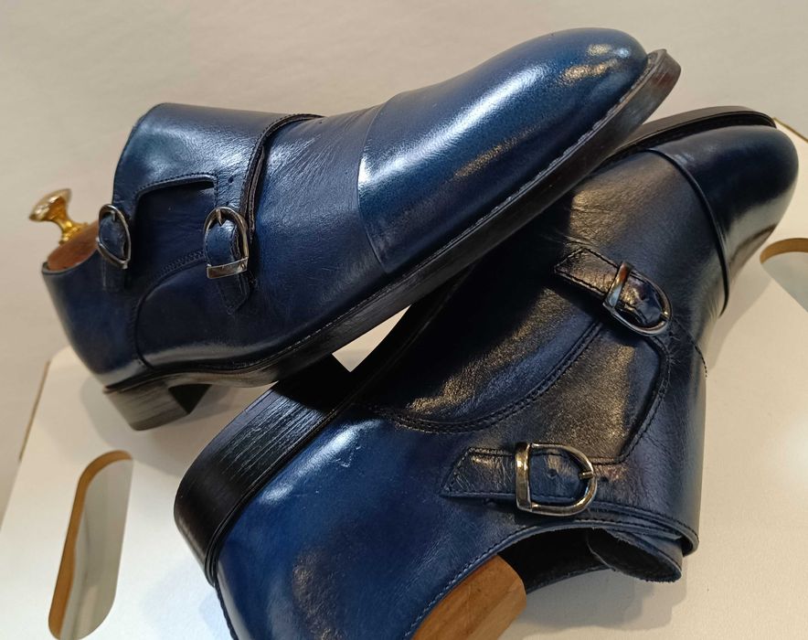 Pantofi monk lucrati manual Old Signature piele naturala moale navy