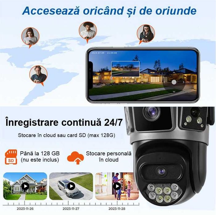 Cameră de supraveghere 4G, 10MP, 5K Ultra HD, Zoom 10X, Night Vision