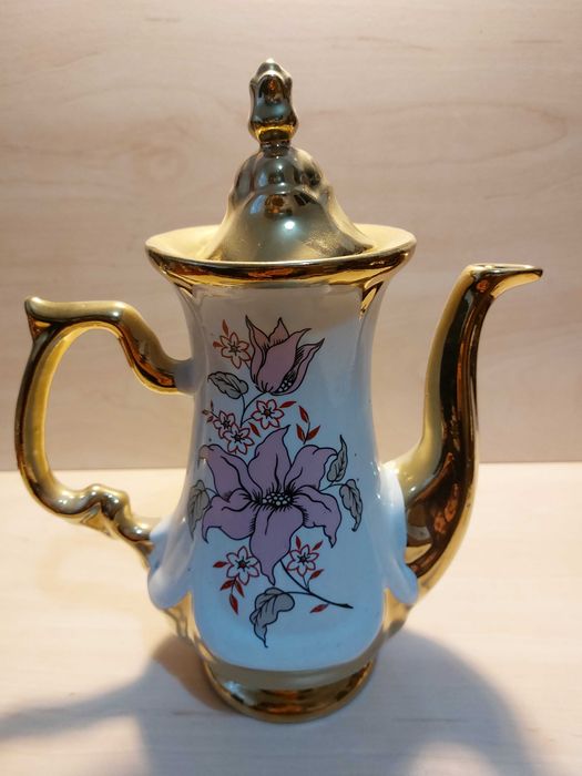 Set complet ceai, cafea portelan aurit 9 piese