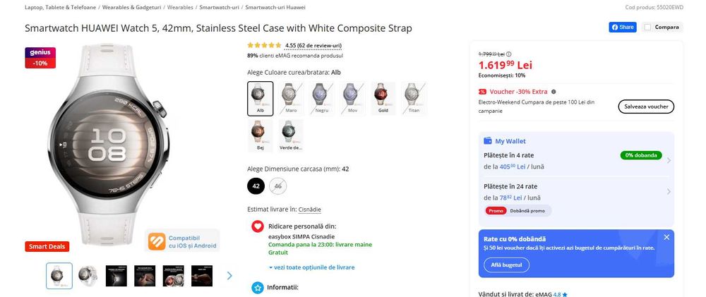 Ceas Inteligent Huawei Watch 5 42mm cu garantie